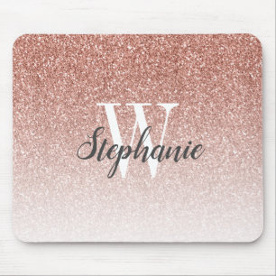 Luxus Rose Gold Ombre Imitate Glitzer Monogram Mousepad