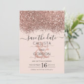 Luxus Rose Gold Pink Glitzer Confetti Wedding Save The Date (Stehend Vorderseite)