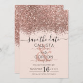 Luxus Rose Gold Pink Glitzer Confetti Wedding Save The Date (Vorne/Hinten)