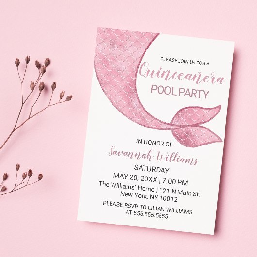 Luxus Rose Gold Pink Meerjungfrau Schwanz Quinceañ Einladung