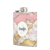 Luxus Rose Gold Rosa Marmordesign Monogram Flachmann (Links)