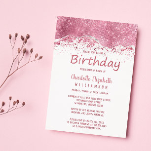 Luxus Rose Gold Silber Glitzer Geburtstag Magneteinladung