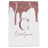 Luxus Rose Gold Sparkle Dripping Glitzer Monogram Mittlere Geschenktüte (Vorderseite)