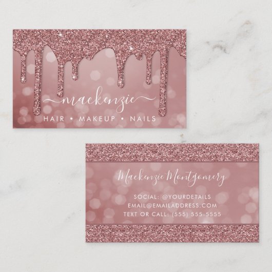 Luxus Rose Gold Sparkle Glitzer Tropfen Bokeh Visitenkarte (Vorne/Hinten)