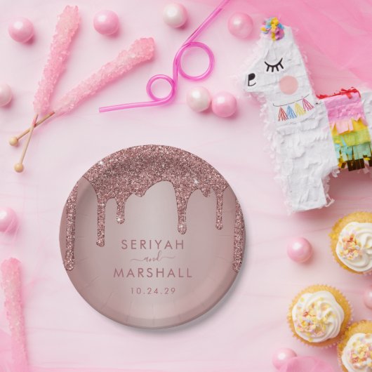 Luxus Rose Gold Sparkle Glitzer Tropfen Hochzeit Pappteller (Party)