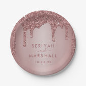 Luxus Rose Gold Sparkle Glitzer Tropfen Hochzeit Pappteller (Vorderseite)