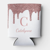 Luxus Rose Gold Sparkle Glitzer Tropfen Monogramm Dosenkühler (Vorderseite)