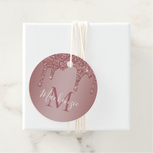 Luxus Rose Gold Sparkle Glitzer Tropfen Monogramm Geschenkanhänger (Beispiel)