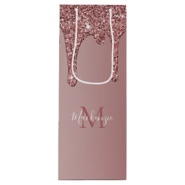 Luxus Rose Gold Sparkle Glitzer Tropfen Monogramm Geschenktüte Für Weinflaschen