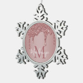 Luxus Rose Gold Sparkle Glitzer Tropfen Monogramm Schneeflocken Zinn-Ornament (Rechts)