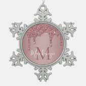 Luxus Rose Gold Sparkle Glitzer Tropfen Monogramm Schneeflocken Zinn-Ornament (Vorderseite)