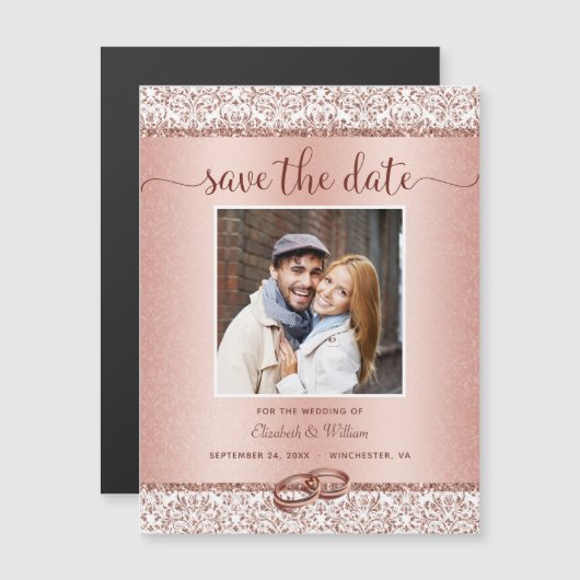 Luxus Rose Gold Wedding Foto Save the Date Magneteinladung (Vorne/Hinten)