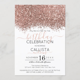 Luxus Rose Gold Weißer Glitzer Confetti Geburtstag Einladung