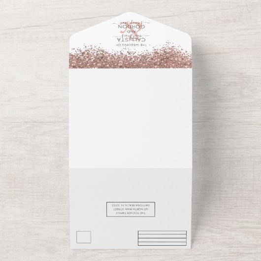 Luxus Rose Gold Weißer Glitzer Confetti Wedding All In One Einladung (Außenbereich)