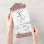 Luxus Rose Gold Weißer Glitzer Confetti Wedding All In One Einladung (Abreißen)