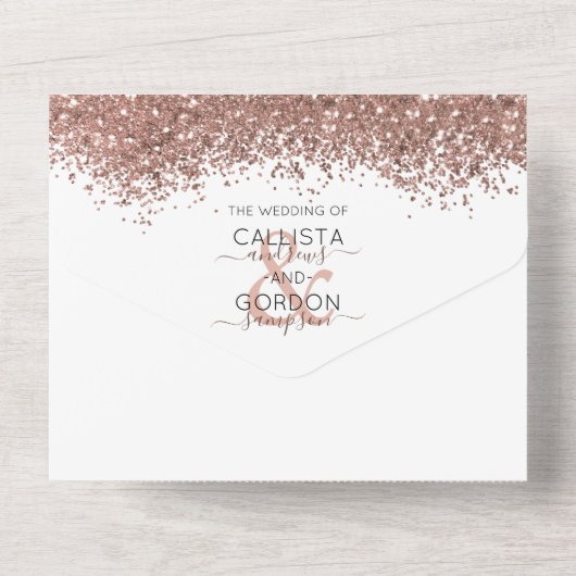 Luxus Rose Gold Weißer Glitzer Confetti Wedding All In One Einladung (Rückseite)