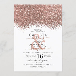 Luxus Rose Gold Weißer Glitzer Confetti Wedding Einladung
