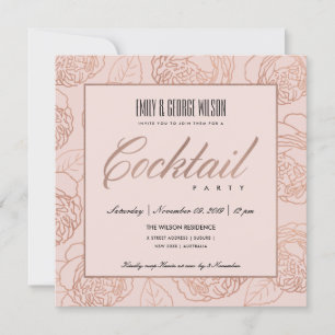 LUXUS-ROSÉ PINK ROSE GOLD FLORALE COCKTAIL-PARTY EINLADUNG