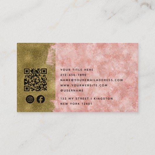 Luxus-Rose Quartz Gold Brush QR Code Social Media Visitenkarte (Rückseite)