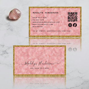 Luxus Rose Quarz Gold Frame QR Code Social Media Visitenkarte