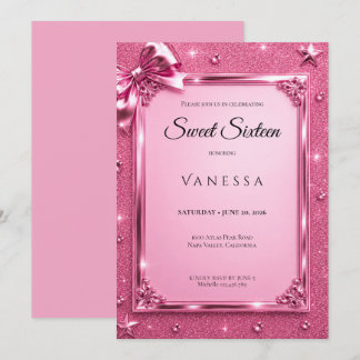 Luxus-Rosé-Rhinstones Glitter Sweet 16 Einladung