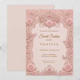 Luxus-Rosé-Rhinstones-Glitter-Sweet-16 Einladung