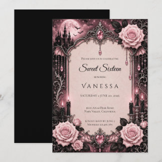 Luxus-Rosé-Rhinstones Glitter Sweet 16 Einladung