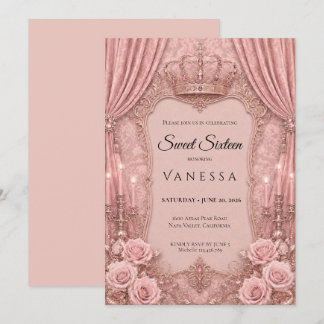 Luxus-Rosé-Rhinstones Glitter Sweet 16 Einladung