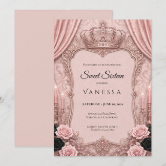 Luxus-Rosé-Rhinstones Glitter Sweet 16 Einladung
