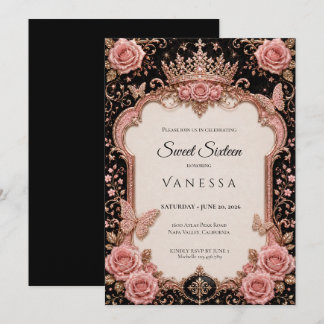 Luxus-Rosé-Rhinstones Glitter Sweet 16 Einladung