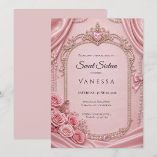 Luxus-Rosé-Rhinstones Glitter Sweet 16 Einladung