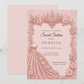 Luxus-Rosé-Rhinstones Glitter Sweet 16 Einladung