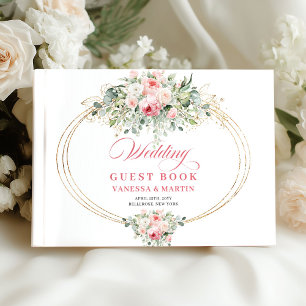 Luxus-Rosé-Rosen Grün Gold Boho-Rustikal-Hochzeit Gästebuch