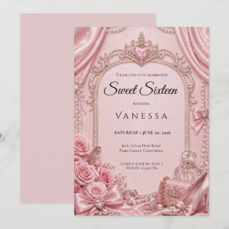 Luxus-Rosé Strass Glitter Sweet 16 Einladung