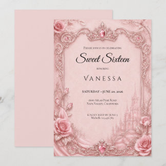 Luxus-Rosé Strass Glitter Sweet 16 Einladung