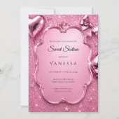 Luxus-Rosé Strass Glitter Sweet 16 Einladung (Vorderseite)