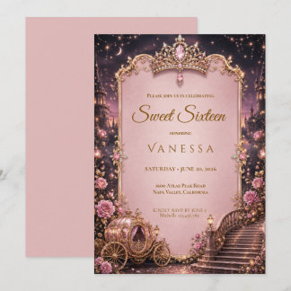 Luxus-Rosé Strass Glitter Sweet 16 Einladung