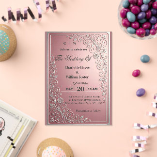 Luxus-Rosé-Weiß-Silber-Chic-Floral-Hochzeit Acryleinladungen