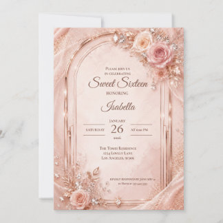 Luxus-Roségold-Blumen-Sweet 16 Einladung