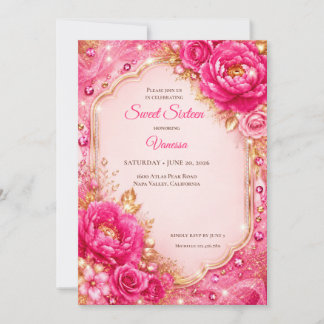 Luxus-Roségold-Blumen-Sweet 16 Einladung