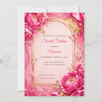 Luxus-Roségold-Blumen-Sweet 16 Einladung