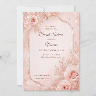 Luxus-Roségold-Blumen-Sweet 16 Einladung