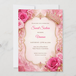 Luxus-Roségold-Blumen-Sweet 16 Einladung