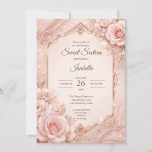 Luxus-Roségold-Blumen-Sweet 16 Einladung
