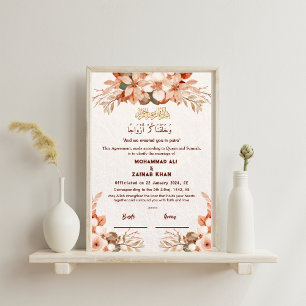 Luxus-Roségold-Blumenrahmen-Nikah-Vertrag Poster