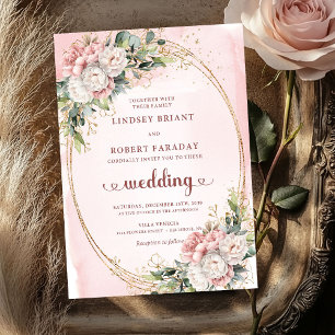 Luxus-Roségold-Blush-Blumen-Hochzeits-Einladung Einladung