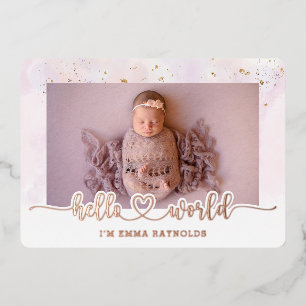 Luxus-Roségold-Geburtsanzeige-Karte für Baby-Mädch Folieneinladung