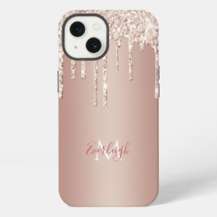 Luxus-Roségold-Glitter-Drip mit Name/Monogramm iPhone 13 Hülle