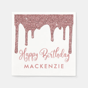 Luxus-Roségold-Glitter-Drips-Geburtstag Serviette