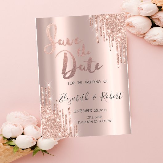 Luxus-Roségold-Glitter-Drips Save The Date